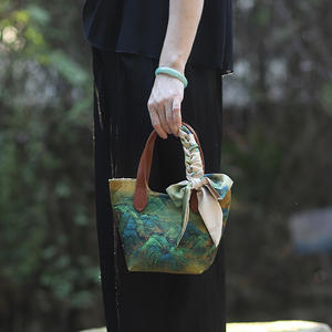 Bolso de mano pequeño de estilo chino para mujer, Kit de Material DIY, asa de cuero con decoración de cadenas, bolso con cierre de cremallera - Product Image 1