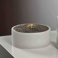 STONEKOCC Pot de rangement en marbre blanc d'albâtre espagnol avec couvercle en laiton, ornement décoratif multifonctionnel pour la maison et le bureau