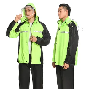 Fluorescent green Pongee Fabric Unique Reusable Raincoat For Wholesale