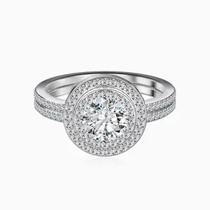 SGARIT Perhiasan Trendi 10K Emas Putih 1.00 Karat Set Cincin Moissanite Pertunangan Pernikahan Pengantin Set Wanita Pave Sisi Cincin Berlian