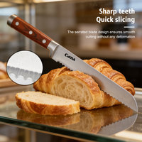 Ensemble de 6 couteaux de cuisine de boucher en acier inoxydable de qualité avec manche en plastique, bloc en bois, ambidextres, à lame festonnée