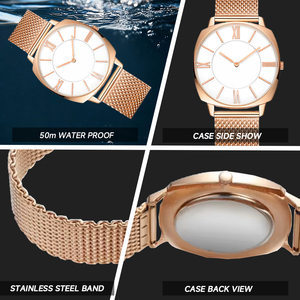 Reloj de Lujo Minimalista para <span class=keywords><strong>Mujer</strong></span> en Oro Rosa, Resistente al Agua 5 Bar, Correa de Acero Inoxidable de 20 mm, Logotipo Personalizado, Reloj de Cuarzo de Alta Calidad para Dama - Product Image 4