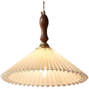 Chinese-Style Single-Head Pleated Pendant Lamp Walnut Wood Japanese Retro Style for Bar Counter Chandeliers Pendant <b>Lights</b> - Product Image 4