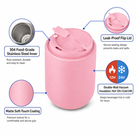 Cangkir Kopi Mini Lucu Biru Muda 10oz untuk Anak Perempuan, Botol Air Vakum 304 dengan Tutup Anti Bocor, Cangkir Bergaya Jamur Warna-warni Portabel