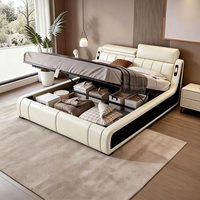 Lit de rangement relevable avec tête de lit réglable en cuir, sommier à lattes en bois massif, lit de rangement King Size, mobilier de chambre à coucher