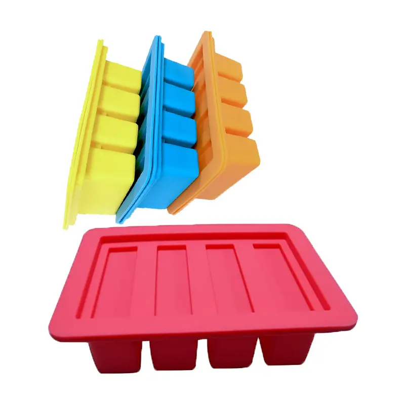 Plateau à beurre en Silicone avec couvercle, 4 cavités, moule à beurre ou à chocolat, pour Pudding, glace et gâteau au fromage Jello