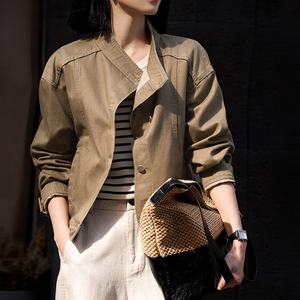 Chaqueta Vaquera Asimétrica con Cuello Alto y Botones para Mujer, Top Corto Informal de Manga Larga, Secado Rápido, Corte Regular, Nuevo Estilo Otoño 2025 - Product Image 4