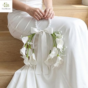 Bouquet de mariée artisanal en lys et roses au toucher réel |   Fleurs de <span class=keywords><strong>mariage</strong></span> luxueuses ornées de perles |   Ensemble floral de qualité supérieure en gros - Product Image 1