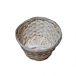 Panier de rangement rond écologique 100% bambou avec doublure en tissu de coton non blanchi, décoration intérieure - Product Image 1
