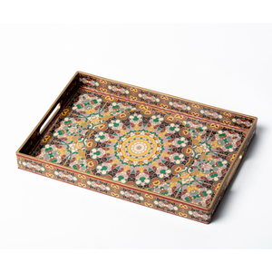 Bandeja Rectangular Premium con Borde Dorado y Rojo, Diseño Floral Mandala de <span class=keywords><strong>Palacio</strong></span> Chino para Agregar Elegancia Cultural a tu Espacio - Product Image 1