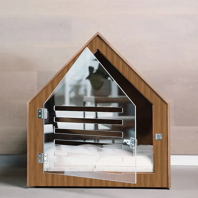 Casa moderna personalizada para perros y gatos con puerta acrílica, jaula para Perrera de madera teñida, muebles para interiores, casa para perros y gatos