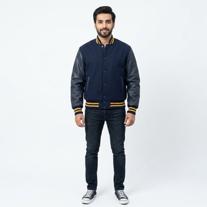 Wholesale Stand Collar Men's Cotton Jackets Winter Outdoor College Sports Varsity Baseball Bomber <b>Coat</b> Letterman Jacket for Men - Product Image 1