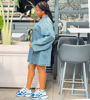 Robe en jean décontractée à manches longues pour femme avec poche à revers et coupe ample, imprimé numérique tendance, collection printemps-automne, best-seller