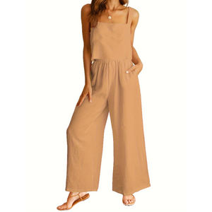 Conjunto de 2 Piezas para Mujer, Camisola sin Mangas con Cuello Cuadrado y Pantalones Anchos, Traje Casual a la Moda - Product Image 1