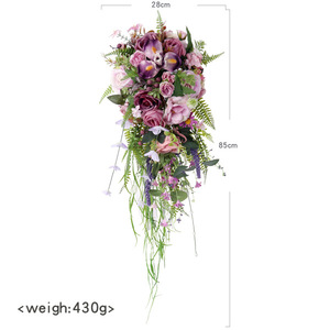 Bouquet de mariée cascade orchidée violette et rose, arrangement floral en cascade pour mariage, fuite de noces et décoration d'ambiance - Product Image 6