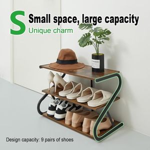 Wholesale 3-Tier Wooden Multifunction Non-folding Shoe <b>Storage</b> Rack OEM ODM Custom Logo S-Shaped Metal Frame Freestanding - Product Image 1