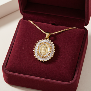 Colgante <span class=keywords><strong>de</strong></span> la <span class=keywords><strong>Virgen</strong></span> María, Nuestra Señora <span class=keywords><strong>de</strong></span> <span class=keywords><strong>Guadalupe</strong></span>, con Circonitas Multicolores, Chapado en Oro <span class=keywords><strong>de</strong></span> 18K sobre Cobre, Regalo Católico, Joyería Religiosa - Product Image 2