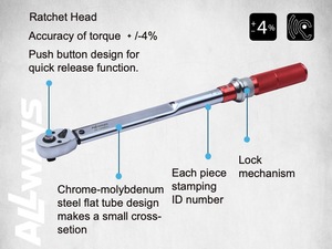 Allwaystools 3/8 ''có thể điều chỉnh bấm vào loại mô-men xoắn cờ lê 10-50Nm dụng cụ cầm tay chuyên nghiệp - Product Image 4