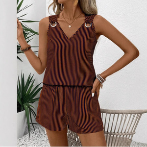 Nuova Collezione <span class=keywords><strong>Primavera</strong></span> Estate: Completo <span class=keywords><strong>Donna</strong></span> <span class=keywords><strong>Casual</strong></span> Senza Maniche con Dettagli Traforati, Tinta Unita, Moda Blusa e Pantaloni - Product Image 4