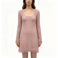 Robe pull en maille pointelle menthe mi-longue à manches longues pour femme, qualité supérieure, personnalisable OEM & ODM, vente en gros
