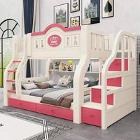 Lit superposé fonctionnel en bois massif blanc pour enfants avec toboggan, rangement, escalier et maisonnette pour hôtel et appartement