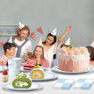 Ensemble de vaisselle de fête transfrontalière à thème arc bleu plateau en <span class=keywords><strong>papier</strong></span> graphique perlé <span class=keywords><strong>serviette</strong></span> drapeau bannière pour <span class=keywords><strong>joyeux</strong></span> Thanksgiving Ramadan - Product Image 2