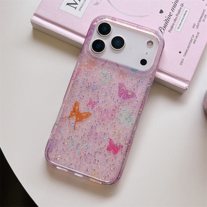 Gilded Glitter Butterfly Ombre Mobile Phone case for iPhone 17 16 15 <b>Pro</b> Max Flower IMD Gradient Rainbow PC Crystal back Cover - Product Image 6