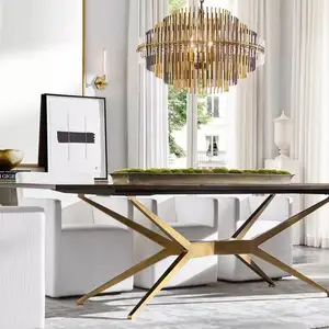 现代意大利餐厅家具套装豪华实木顶级金色金属s.s腿家用餐桌套装