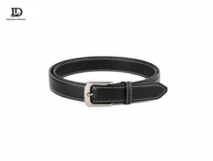 Cintura da Uomo in Vera Pelle 4.0cm con Fibbia a Perno Rivestita, Bordo Smussato e Cuciture Bianche, Formale 125cm - Product Image 1