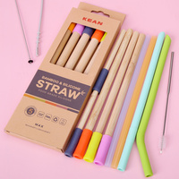 Canudo de bambu de silicone reutilizável, canudo de bambu orgânico eco amigável, dobrável, reutilizável, para beber