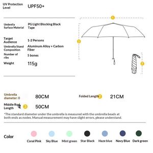 Parapluie publicitaire pliant en trois sections, ultra-léger, en fibre de carbone, à 5 baleines, avec protection UV en vinyle, idéal comme cadeau d'affaires ; portable - Product Image 3