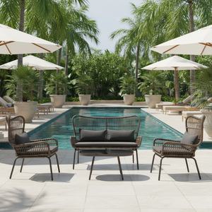 Leisure 4pcs Traditional Design Steel Frame Outdoor <b>Rattan</b> Garden Coffee <b>Table</b> Sets for Hotel & Villa - Product Image 1