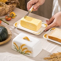 Boîte à beurre en céramique en forme d'épi de blé, style rustique, décoration d'intérieur, boîte de rangement pour crème, décoration de bureau de cuisine