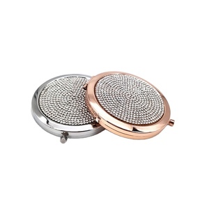 Miroir de maquillage en cristal de luxe, miroirs pliables ronds portables, miroir de poche or argent, idéal pour un cadeau personnalisé - Product Image 2