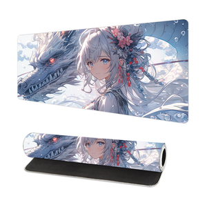 Dragon Anime Girl Office Gaming Mouse Pad Large Gaming Mousepad Waterproof Non Slip <b>Rubber</b> Stitched <b>Edges</b> Keyboard Extended Mat - Product Image 3