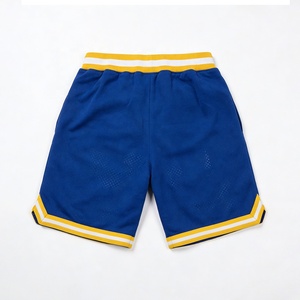 Shorts de basketball respirants en maille pour l'été 2026, personnalisables, bleu et jaune, style rétro, pour équipe - Product Image 4