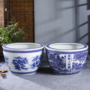 ブルーセラミック屋外ポット卸売屋外磁器青と白セラミックプランターポット植物装飾屋内装飾 - Product Image 4