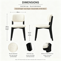 Chaise de salle à manger moderne en bouclette avec pieds en chêne noir, chaise de cuisine rembourrée, chaise d'appoint nordique pour salle à manger et salon