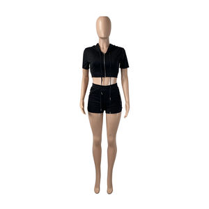 Ensemble 2 pièces décontracté pour femmes sweat à capuche et short <span class=keywords><strong>de</strong></span> couleur unie décor <span class=keywords><strong>vintage</strong></span> col papillon pour sport course ou vélo <span class=keywords><strong>tenue</strong></span> assortie - Product Image 5