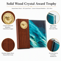 Personnalisation de trophées en cristal, médailles sur mesure, plaques de récompense créatives en bois massif pour la fin de l'année, plaques d'autorisation d'agent gravées