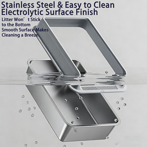 Litière <span class=keywords><strong>pour</strong></span> <span class=keywords><strong>chat</strong></span> semi-fermée à entrée par le haut, grande capacité, en acier inoxydable, avec couvercle anti-éclaboussures amovible – Meilleure vente - Product Image 5