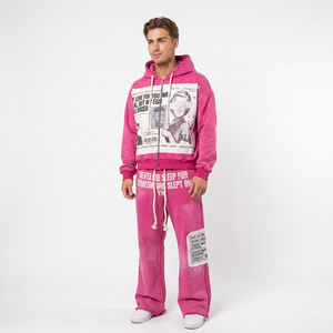 Sudadera con Capucha Oversize Rosa para Hombre, Estilo Urbano, Diseño con Cremallera, Felpa Francesa, Transpirable, Manga Regular, Ropa de Otoño - Product Image 1