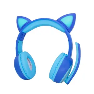 Auriculares inalámbricos para niños, audífonos con función de control de volumen y micrófono remoto, color azul claro y rosa