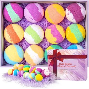 Coffret Cadeau de Bombes de Bain 12 Pièces, Huiles Essentielles Artisanales, Hydratation des Peaux Sèches, Cadeaux pour Enfants, Épouse, Petite Amie - Product Image 1