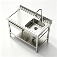 Table de travail de cuisine commerciale en acier inoxydable avec évier et tiroir pour restaurant, vente en gros