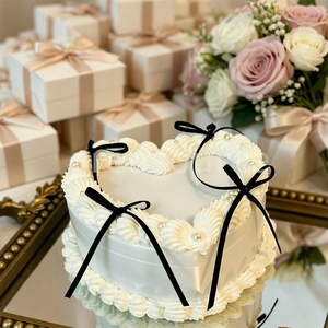 Handmade Plastic Cream Heart Faux Cake Jewelry Storage <b>Box</b> Eco-Friendly Black Fun Bow Pearl Decor Vintage <b>Trinket</b> Wedding - Product Image 1