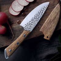 Couteau de chef japonais en acier martelé, 5 pouces, AUS8, avec fourreau en bois de rose