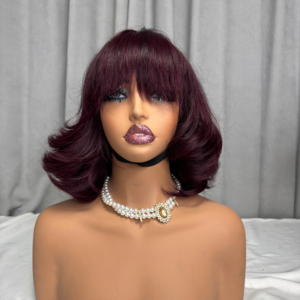 Promoción Letsfly: Peluca Bob con Flequillo de 42$ 12A, 100% Cabello Humano, Color Rizado y Voluminoso, Pelucas sin Encaje de 12 Pulgadas, Cabello Virgen Natural al por Mayor - Product Image 1