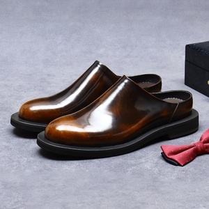 Chaussons de bureau décontractés en cuir véritable pour hommes, style rétro en cuir de vachette brillant, antidérapants - Product Image 2