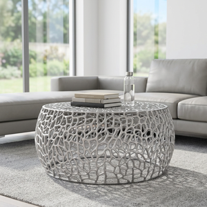 โต๊ะกาแฟทรงกลมโลหะเหล็กชุบเงิน AK Brass Premium ดีไซน์สวยงาม ผลิตด้วยมือ เหมาะสำหรับใช้ในบ้าน / เฟอร์นิเจอร์ร้านกาแฟ - Product Image 2